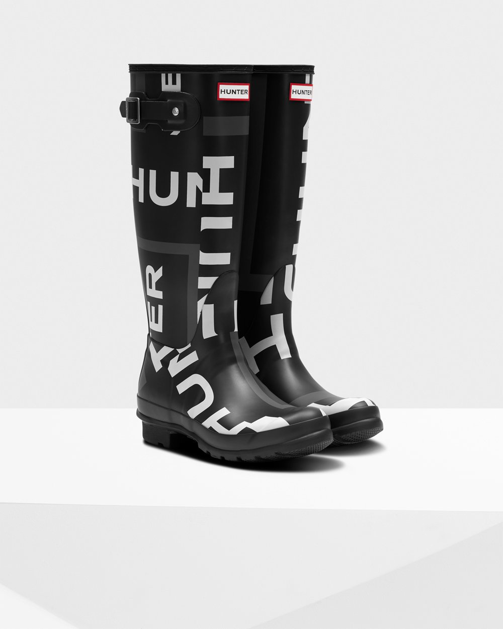 Womens Hunter Tall Rain Boots Black - Original Exploded Logo - 4506732-ES